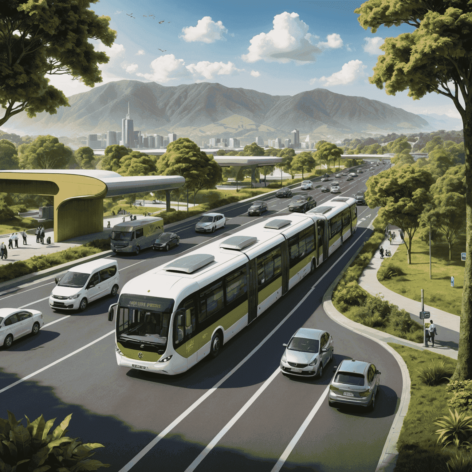 Illustration depicting the mission and goals of the Recharge Road & Transport Authority, with images of efficient and eco-friendly transportation solutions