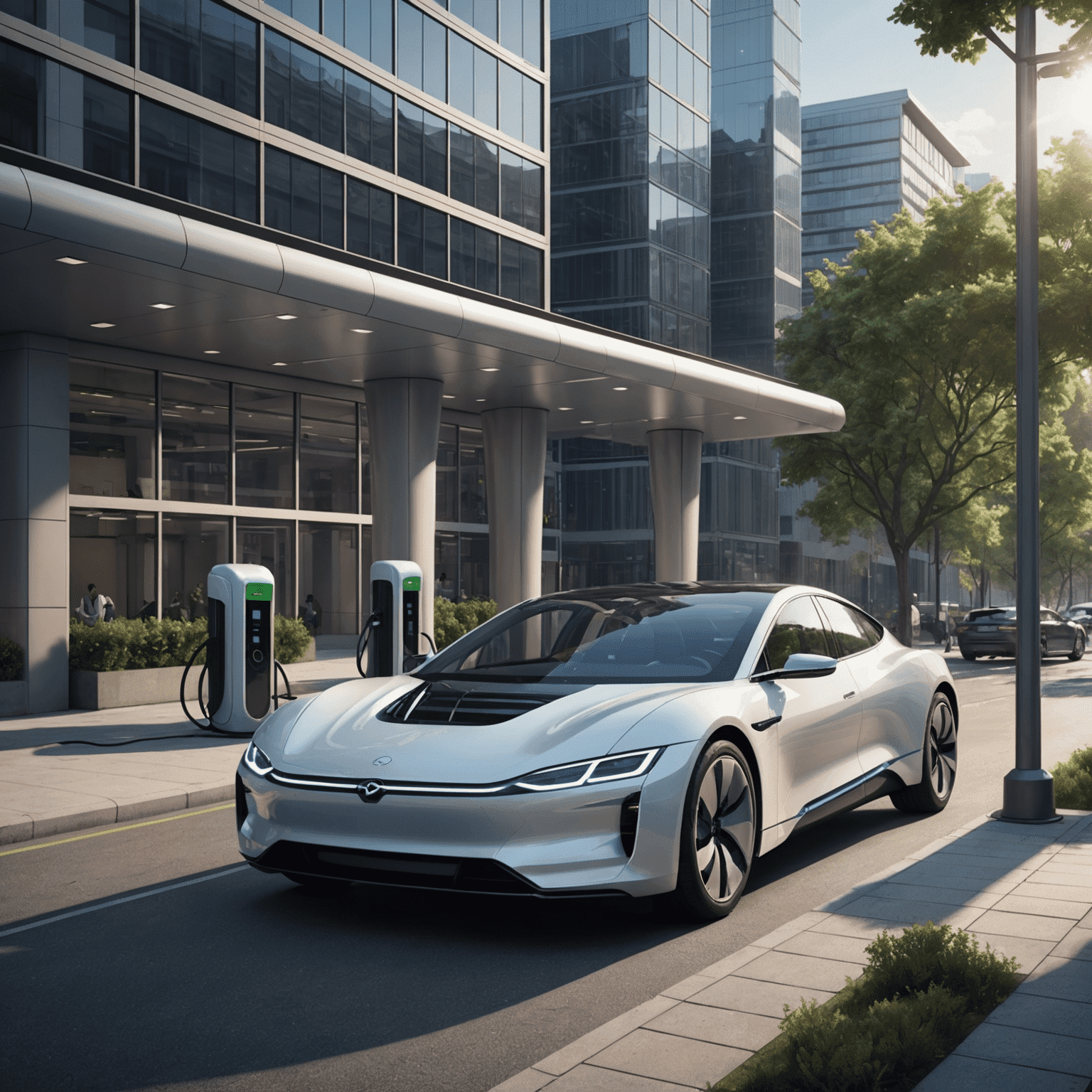 Futuristic image showcasing advanced electric vehicles and recharging infrastructure